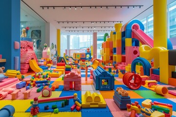 Colorful and vibrant play area with a multitude of engaging toys for children to enjoy and play