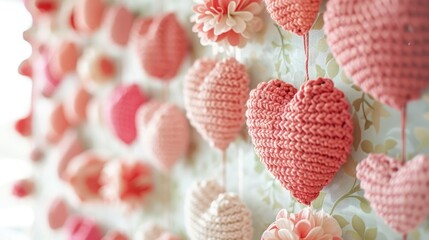 Enhance your Valentine s Day vibe with a charming backdrop adorned by crochet hearts