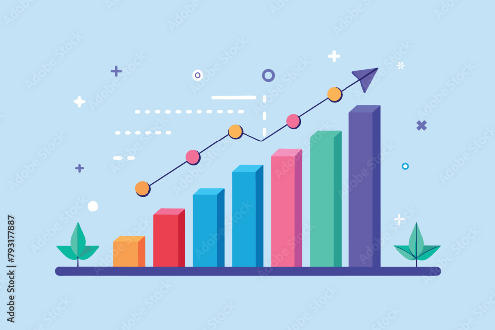 Poster a bar chart displaying data with an arrow on top, representing growth or progress, growth chart anal