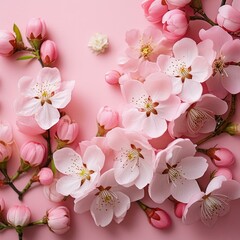 spring with a cherry blossom flowers delicately arranged to provide ample copy space
