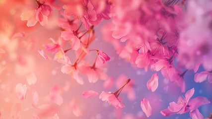 spring cherry blossom. Sakura branch in springtime with falling petals