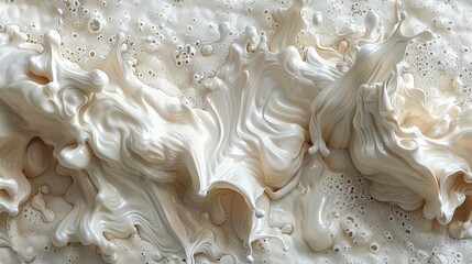   A tight shot of a white substance against a pristine white background, adorned with water droplets both on the surface and clinging to it