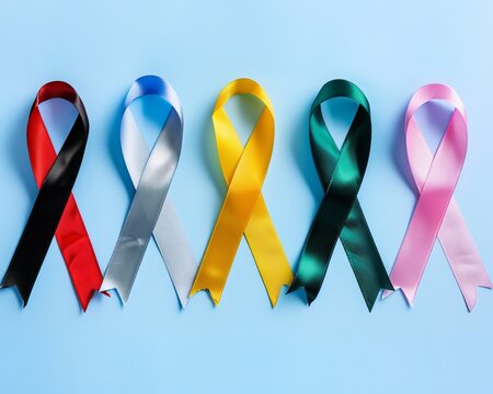 An emblematic image for World AIDS Day, featuring the symbol of solidarity, a red ribbon, alongside a toy globe ball set against a blue background.