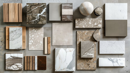 interior design sample or mood board with luxury materials like marble and wood (9)