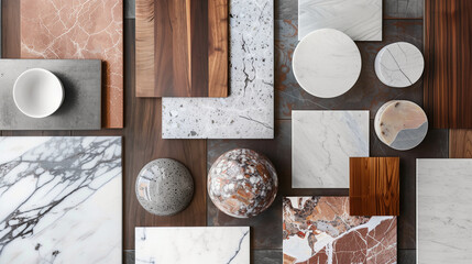 interior design sample or mood board with luxury materials like marble and wood (10)