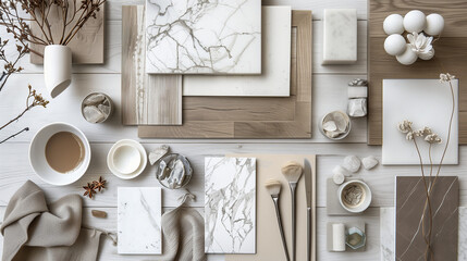 interior design sample or mood board with luxury materials like marble and wood (11)