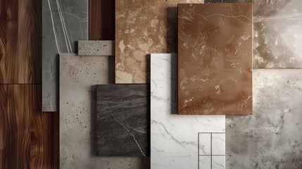 interior design sample or mood board with luxury materials like marble and wood (14)
