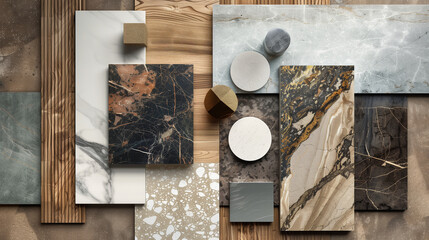 interior design sample or mood board with luxury materials like marble and wood (19)