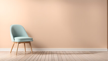 A chair is sitting in front of a white wall