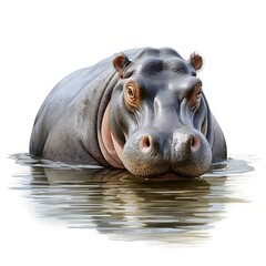 Ultra-Realistic Hippopotamus: Isolated on a White Background, Captured in Stunning Detail to Showcase Its Majestic Form