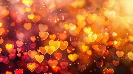 Experience the romantic charm of a sunset inspired heart shaped bokeh texture background perfect...