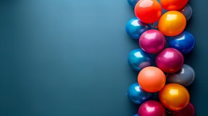 Vertical arrangement of colourful glossy balloons.