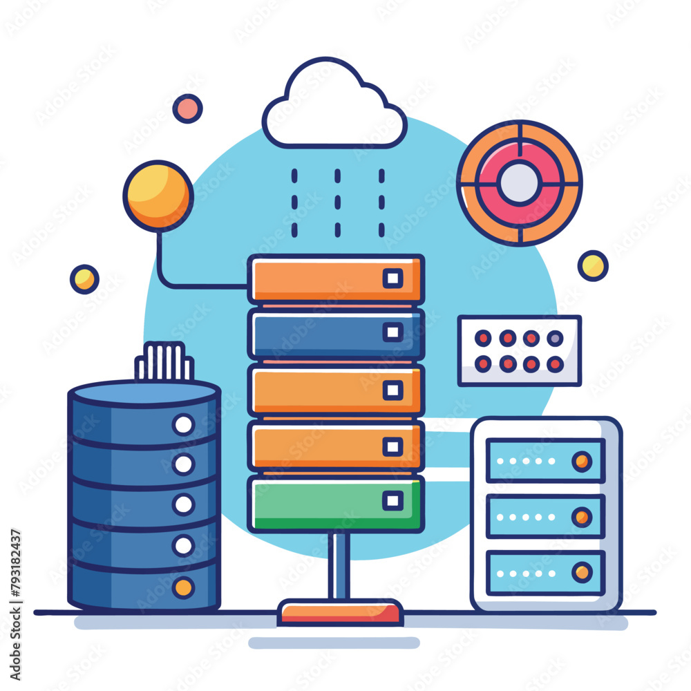 Aufkleber a stack of books placed on a table next to a server in a room, hosting technology server maintenance