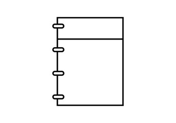 Icono negro de cuaderno de anillas en fondo blanco.