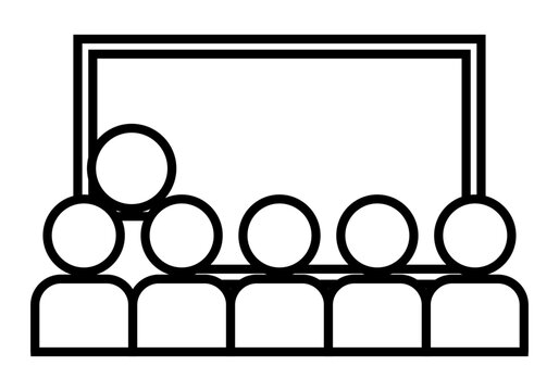 Icono negro de pizarra con profesor y alumnos.