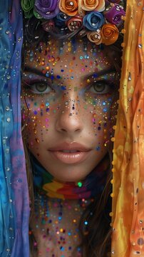 "Vibrancy Unveiled: Mesmerizing Eyes Amidst a Cascade of Glitter"
