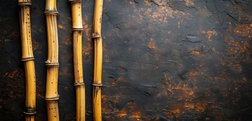 Gordijnen Close-up of a textured yellow bamboo stick. © Jan