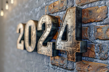 Number 2024 in 3d style - obrazy, fototapety, plakaty