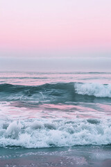 Fototapeta premium Blue and pink colors tones of coast and ocean. Tropical beach background. Coastal background.