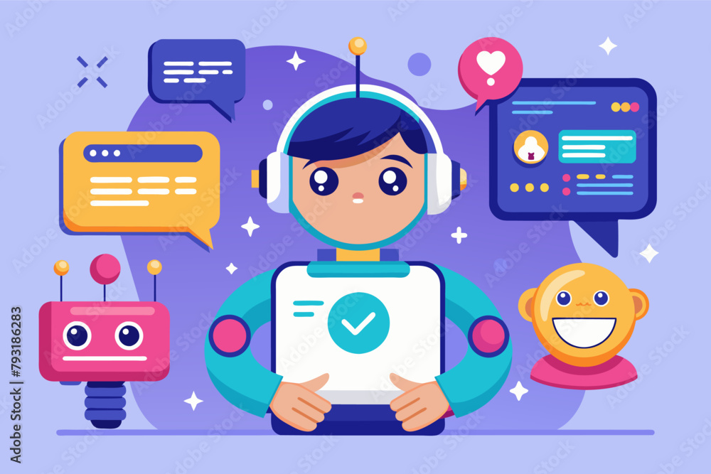 Poster a chatbot with a friendly interface answers customer questions and provides personalized recommendat