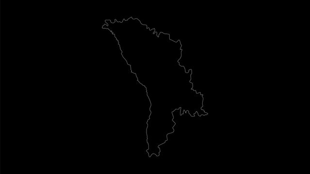 Moldova map vector illustration. Drawing with a white line on a black background.