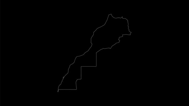 Morocco map vector illustration. Drawing with a white line on a black background.