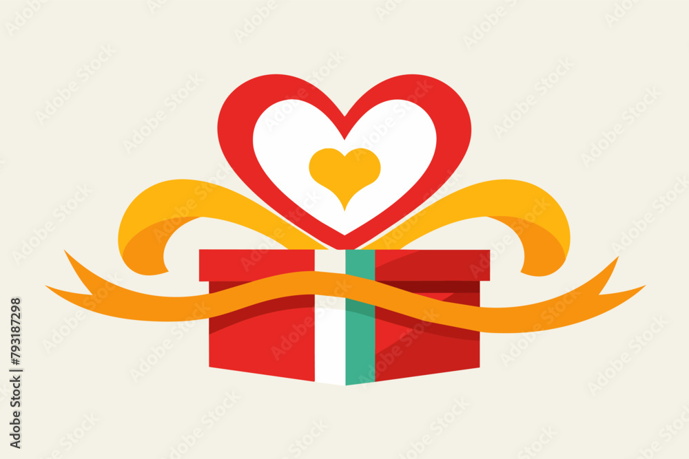 Aufkleber a classic gift box icon redesigned with a ribbon flowing into a heart shape, symbolizing generosity 
