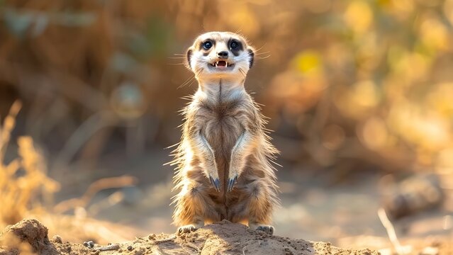 A humorous meerkat on sentry duty pulls hilarious expressions that will make you chuckle. Concept Funny Meerkat, Sentry Duty, Hilarious Expressions, Chuckle-worthy Photos, Playful Wildlife