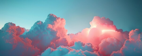 white cloud with neon light in the sky. - obrazy, fototapety, plakaty