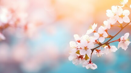 Dreamy cherry blossoms in soft focus, with a beautiful blue and bokeh background representing spring