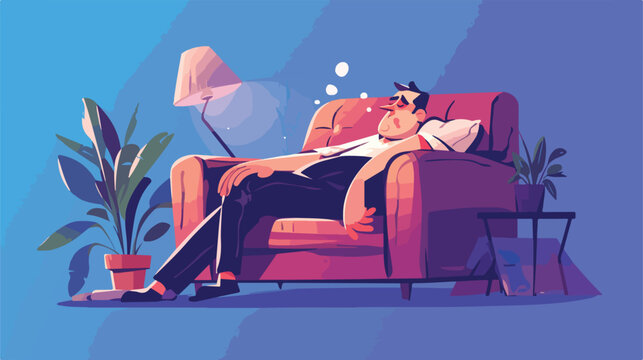 Vector cartoon illustration of tired man sleeping 2
