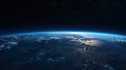 This beautiful image portrays the twilight zone above Earth's ocean landscape, casting a serene and mysterious glow