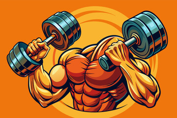 A close-up of strong forearms lifting weights, with detailed muscle definition and beads of sweat flying off.