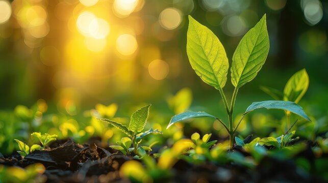Young greeen plant sprouts that germinated in the spring through the implementation of carbon pricing mechanisms, such as carbon taxes or cap-and-trade systems, to incentivize emissions reductions 