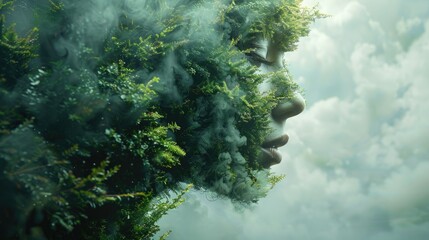 Visualization of the impact of noise pollution compared to the tranquility of nature on the mental state of a person. Man is a child of nature