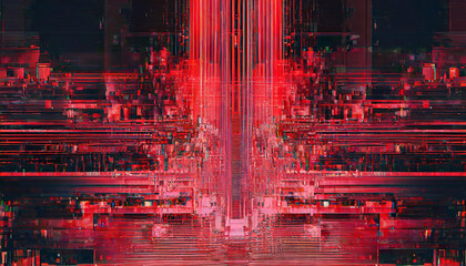 Abstract digital glitch Art fusion. Red and black tones.