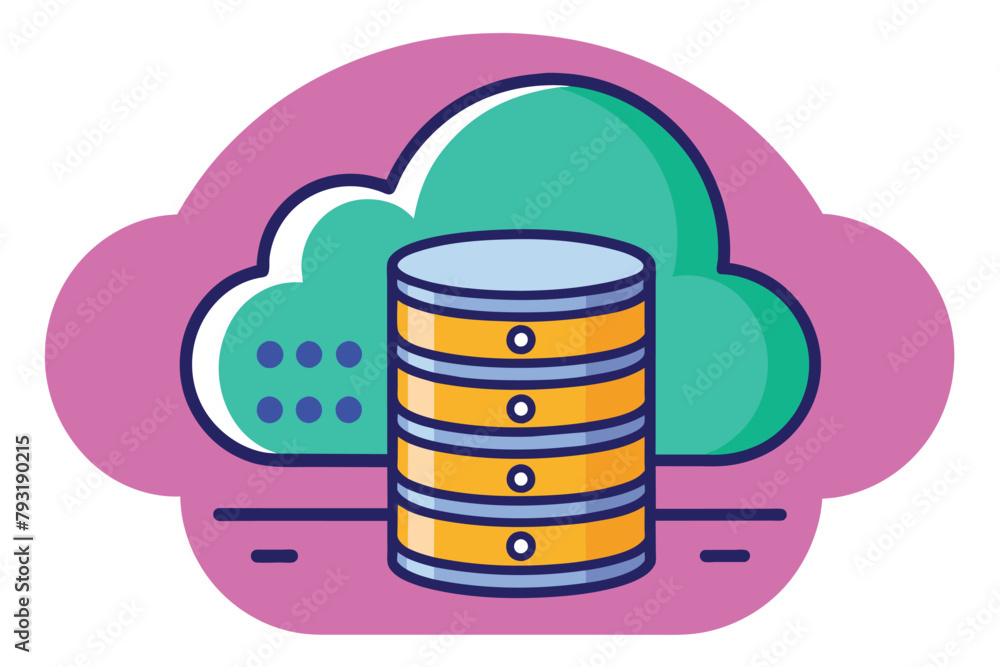 Poster cloud supporting stack of data, install cloud database for data security, simple and minimalist flat