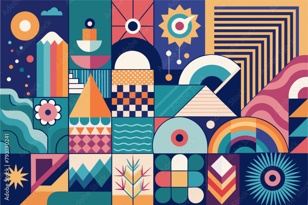 Poster a collage template featuring abstract patterns and geometric shapes