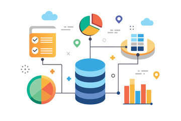 A diagram featuring multiple pie charts displaying data sets in a simple and minimalist flat style, Install data set icon, Simple and minimalist flat Vector Illustration