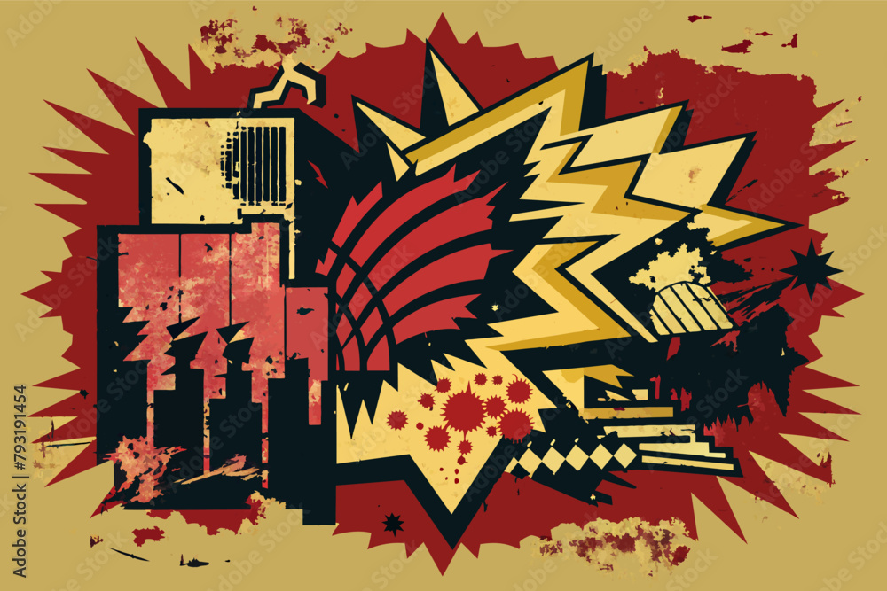 Poster a collage template with a grunge style, featuring distressed textures and rough edges