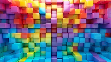 Dynamic perspective view of 3D colorful cubes creating a captivating and artistic pattern