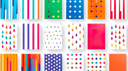 Obraz premium Twelve vibrant abstract backgrounds with various geometric shapes in dynamic compositions, suitable for eye-catching visuals