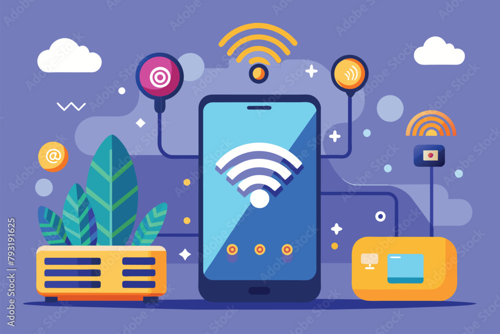 Poster a smartphone with wifi connection established for internet access, install the phone device with a w