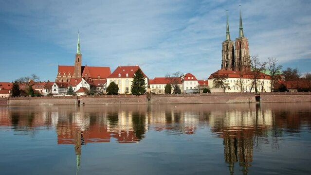 Stunning View Of Wroclaw's Historic City Center From The Oder River, A Popular Attraction In Poland
