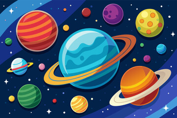 A colorful illustration of the planets of our solar system