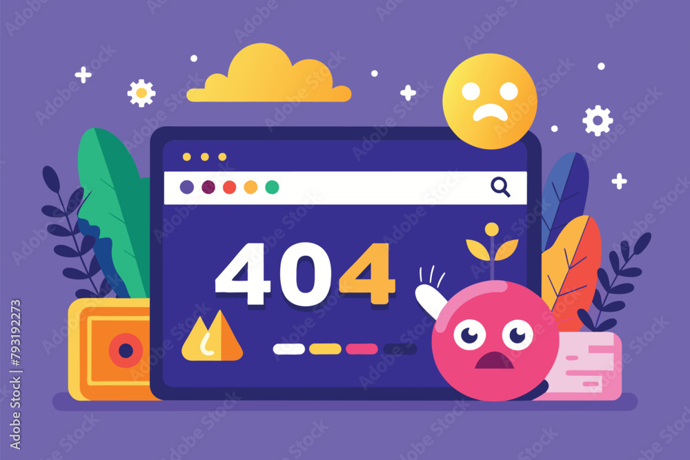 Poster computer screen displaying forty, internet error page error 404 or internet not found on network pro