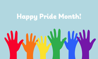 Happy pride month lgbt multiracial hands.