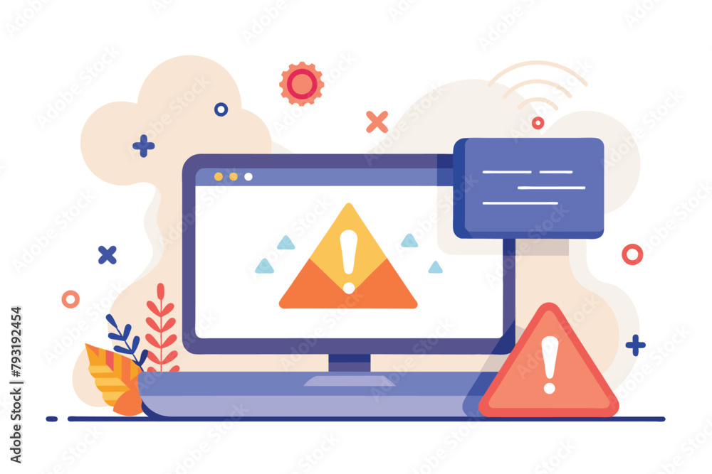 Aufkleber computer screen displaying warning sign, internet network warning error page error or internet not f