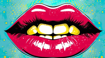 Eye-catching comic book style artwork showcasing exaggerated glossy pink lips with playful expression