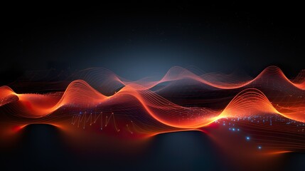 A digital art creation with a glowing red wave pattern ebbing across a dark, vast backdrop symbolizing flow and connectivity